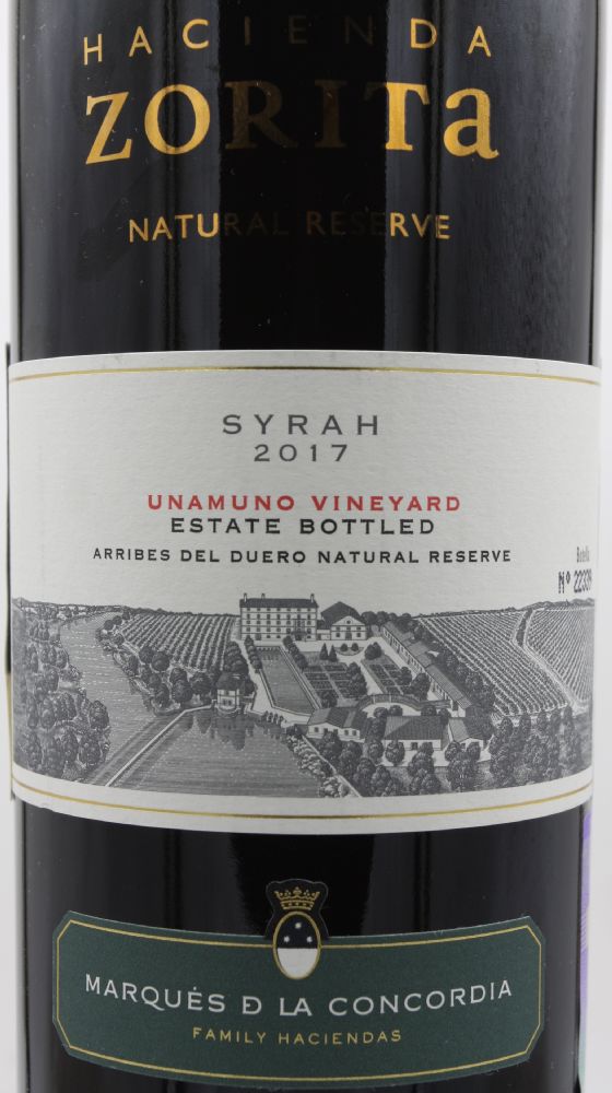 Marqués de la Concordia Family of Wines S.L. Hacienda Zorita Natural Reserve Syrah Unamuno Vineyard DO Arribes 2017, Main, #8565