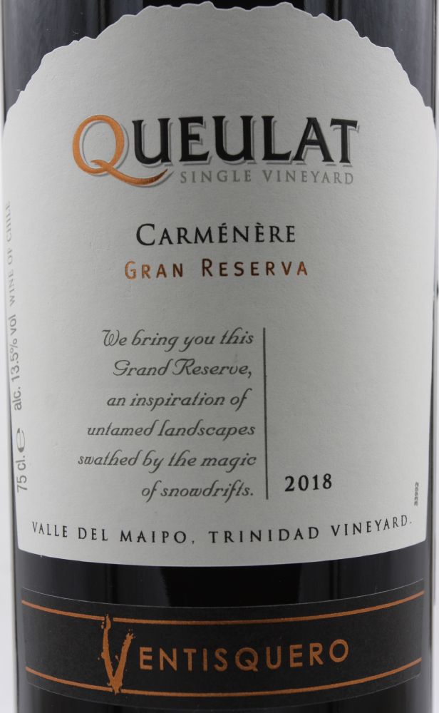 Viña Ventisquero Ltda Queulat Single Vineyard Gran Reserva Carménère Trinidad D.O. Maipo Valley 2018, Main, #8658