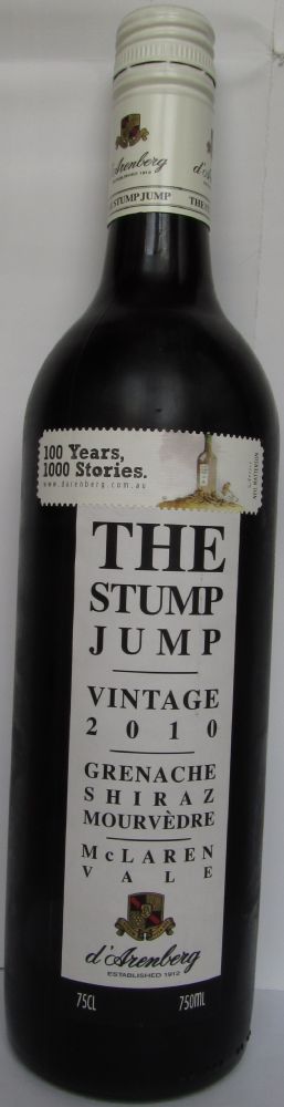 d'Arenberg Pty Ltd THE STUMP JUMP Grenache Mourvèdre Shiraz McLaren Vale 2010, Front, #867