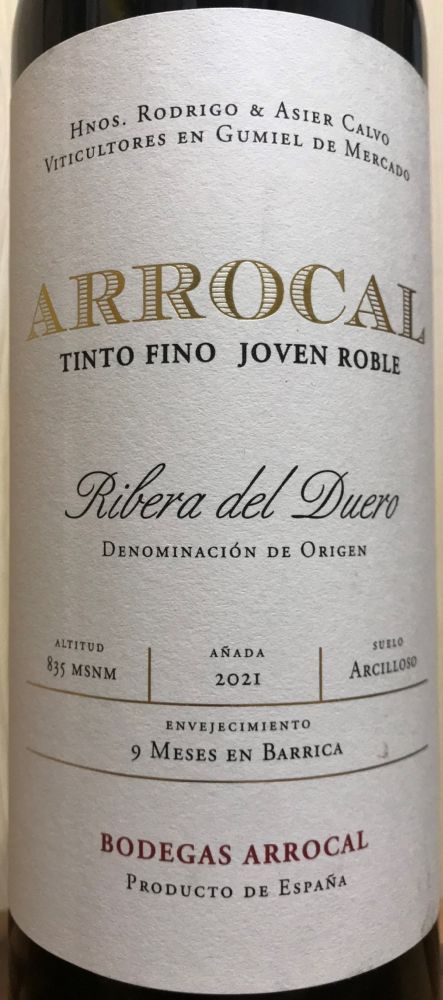 Bodegas Arrocal S.L. Joven Roble Tinto Fino DO Ribera del Duero 2021, Main, #8953