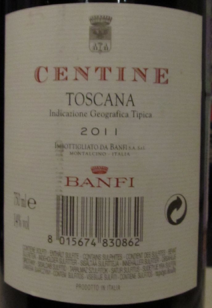 BANFI S.A. S.r.l. Centine Toscana IGT 2011, Back, #912