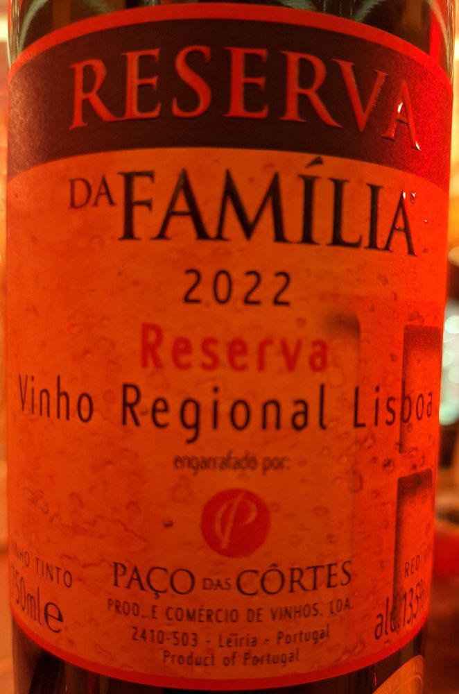 Paço Das Côrtes - Produção E Comércio De Vinhos Lda Reserva Da Família Vinho Regional Lisboa 2022, Main, #9870