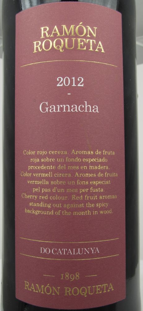 Bodegas 1898 S.L. RAMÓN ROQUETA Garnacha DO Cataluña 2012, Main, #992